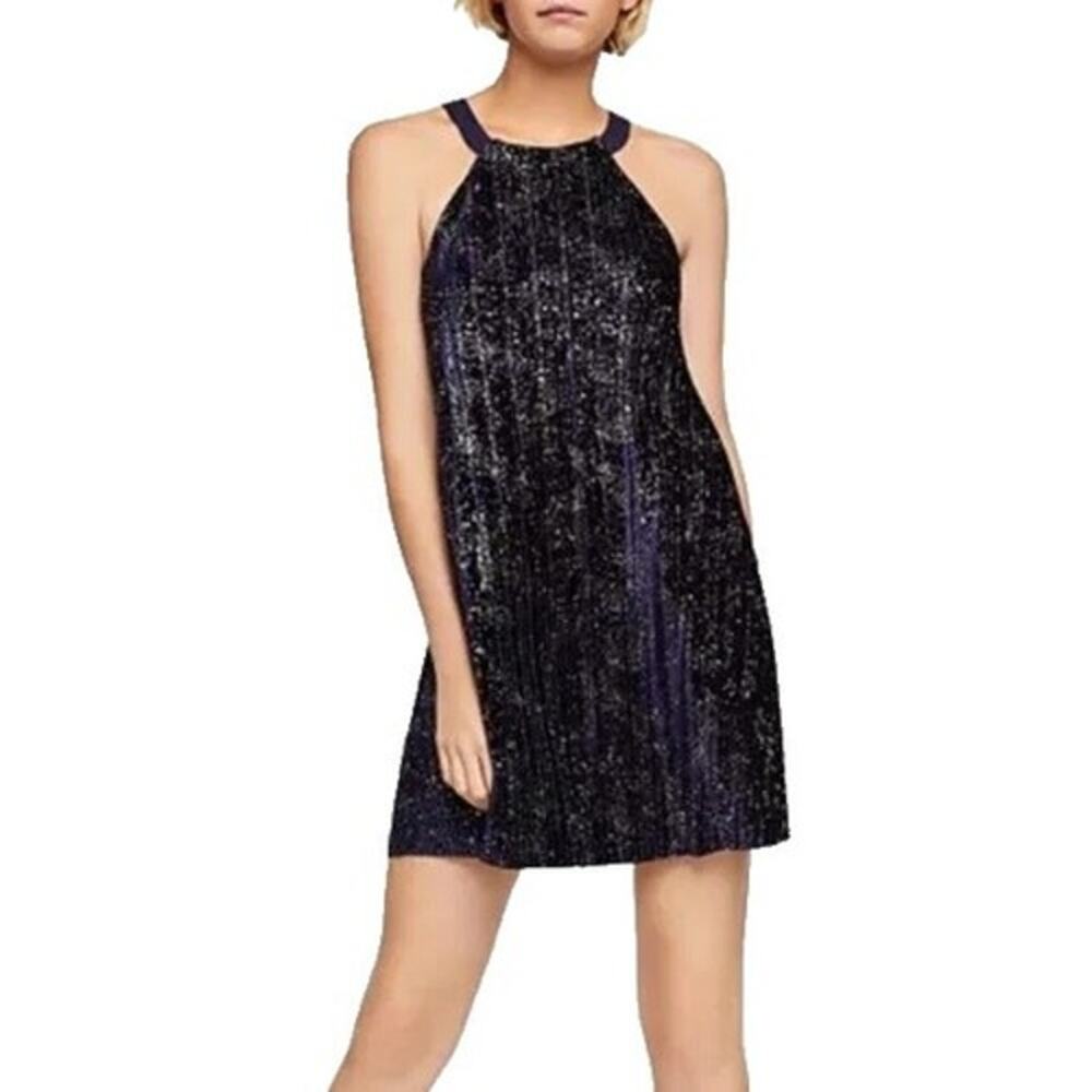 Velvet Pleated Mini Dress Metallic
